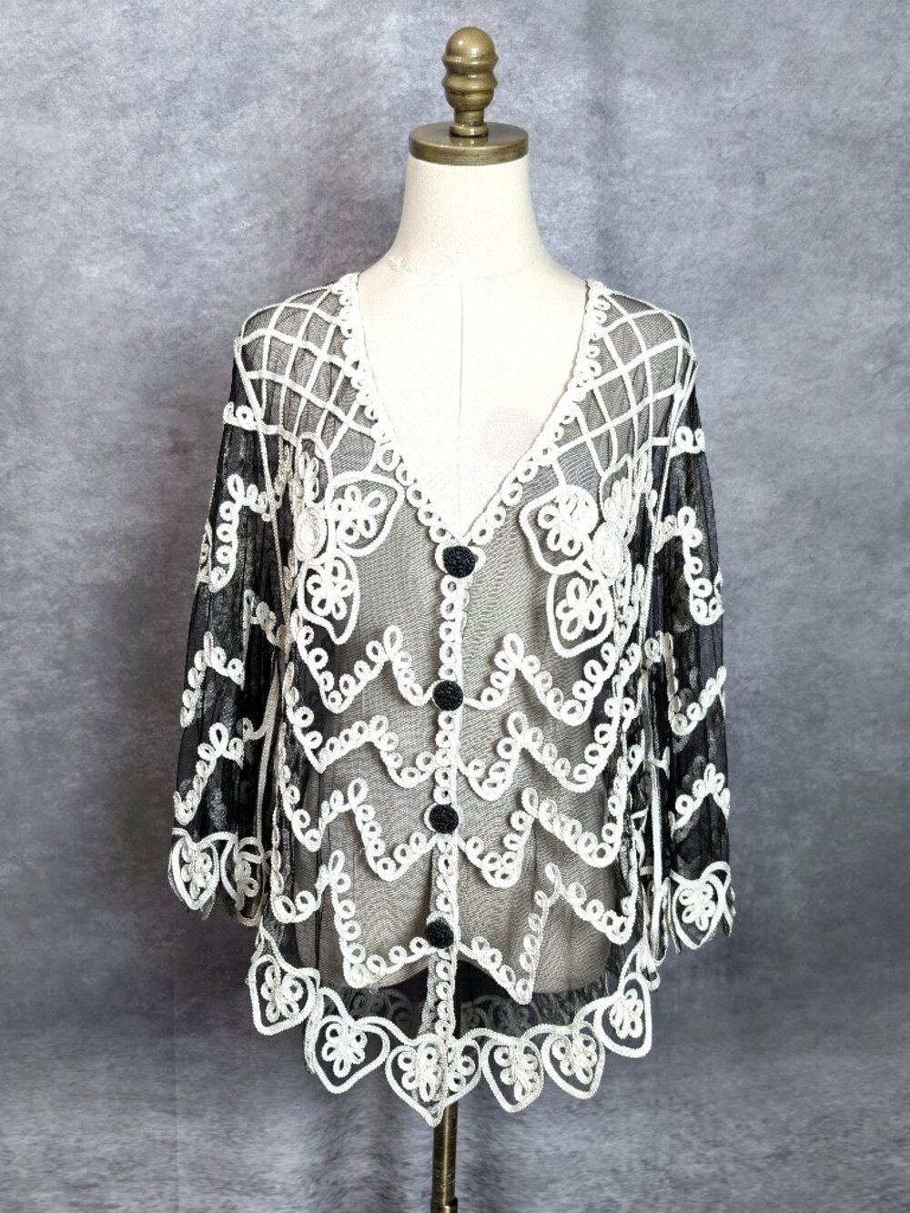 Pretty Angel Lace Mesh Jacket M Whimsygoth boho Silk Blend Sheer Angel Sleeve